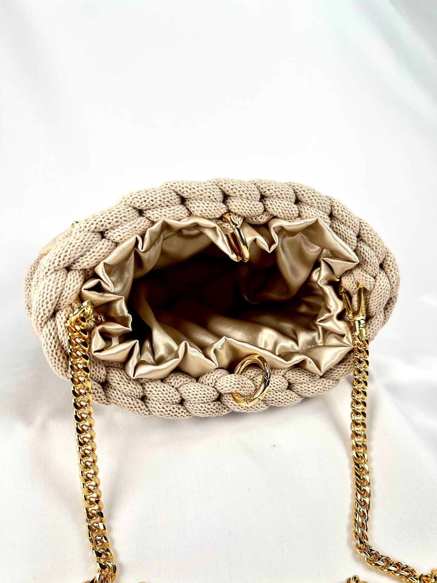 Elegant Handmade Beige Crochet Purse With Satin Interior