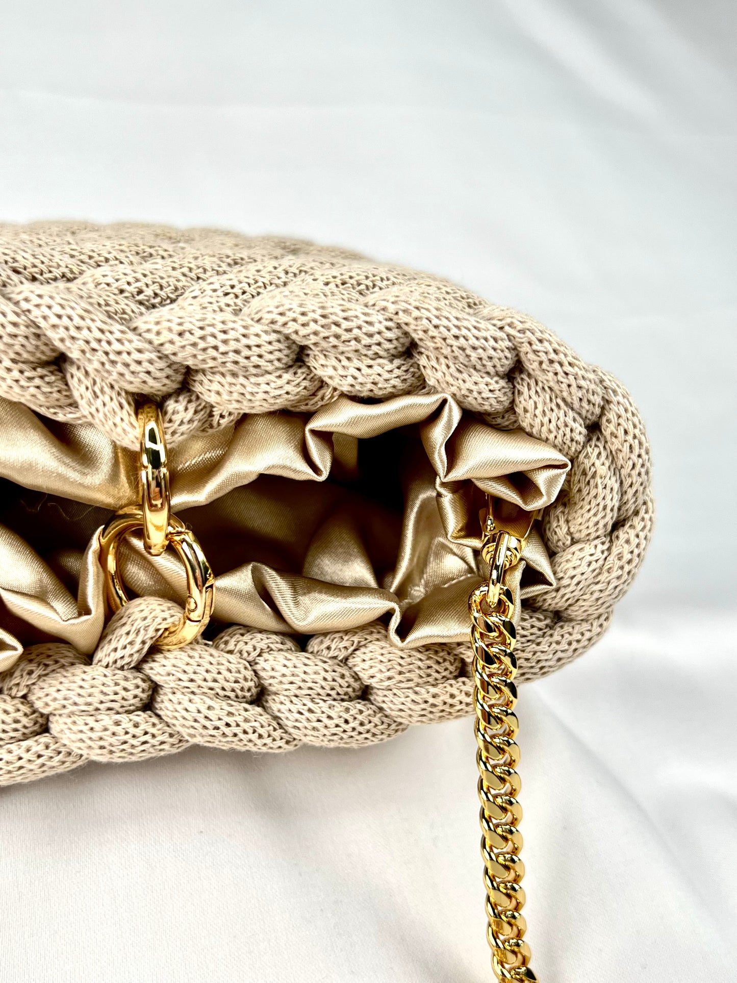 Elegant Handmade Beige Crochet Purse With Satin Interior