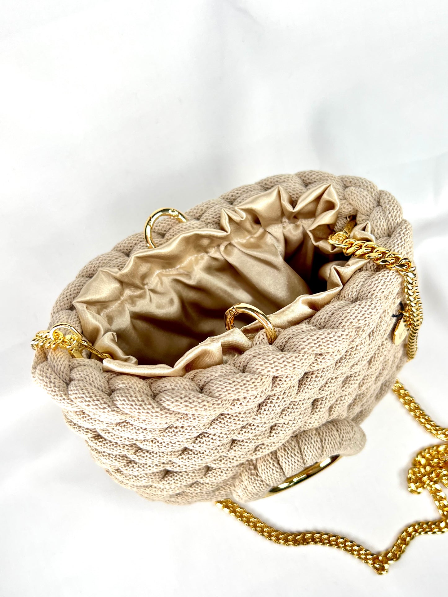 Elegant Handmade Beige Crochet Purse With Satin Interior