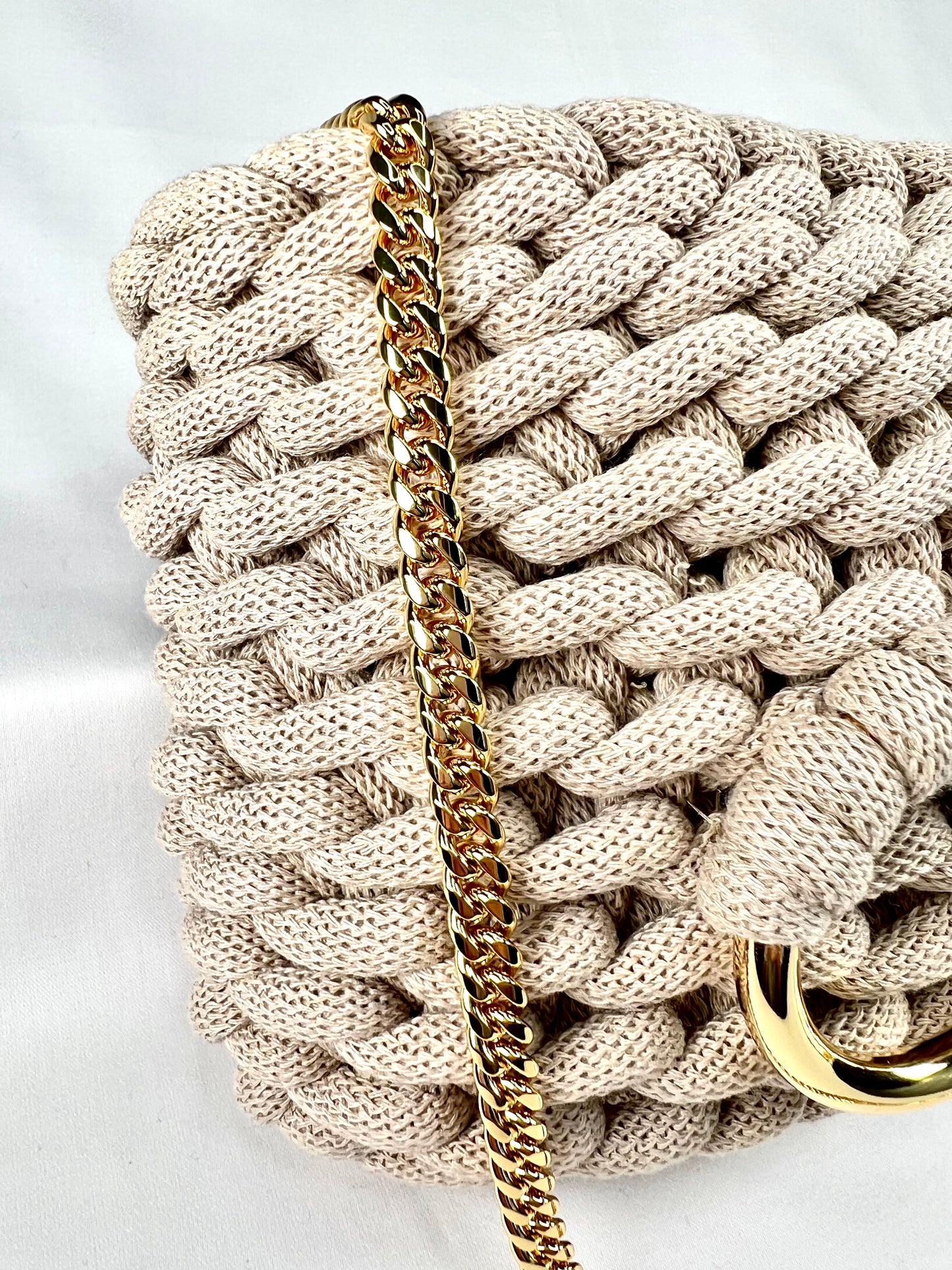 Elegant Handmade Beige Crochet Purse With Satin Interior