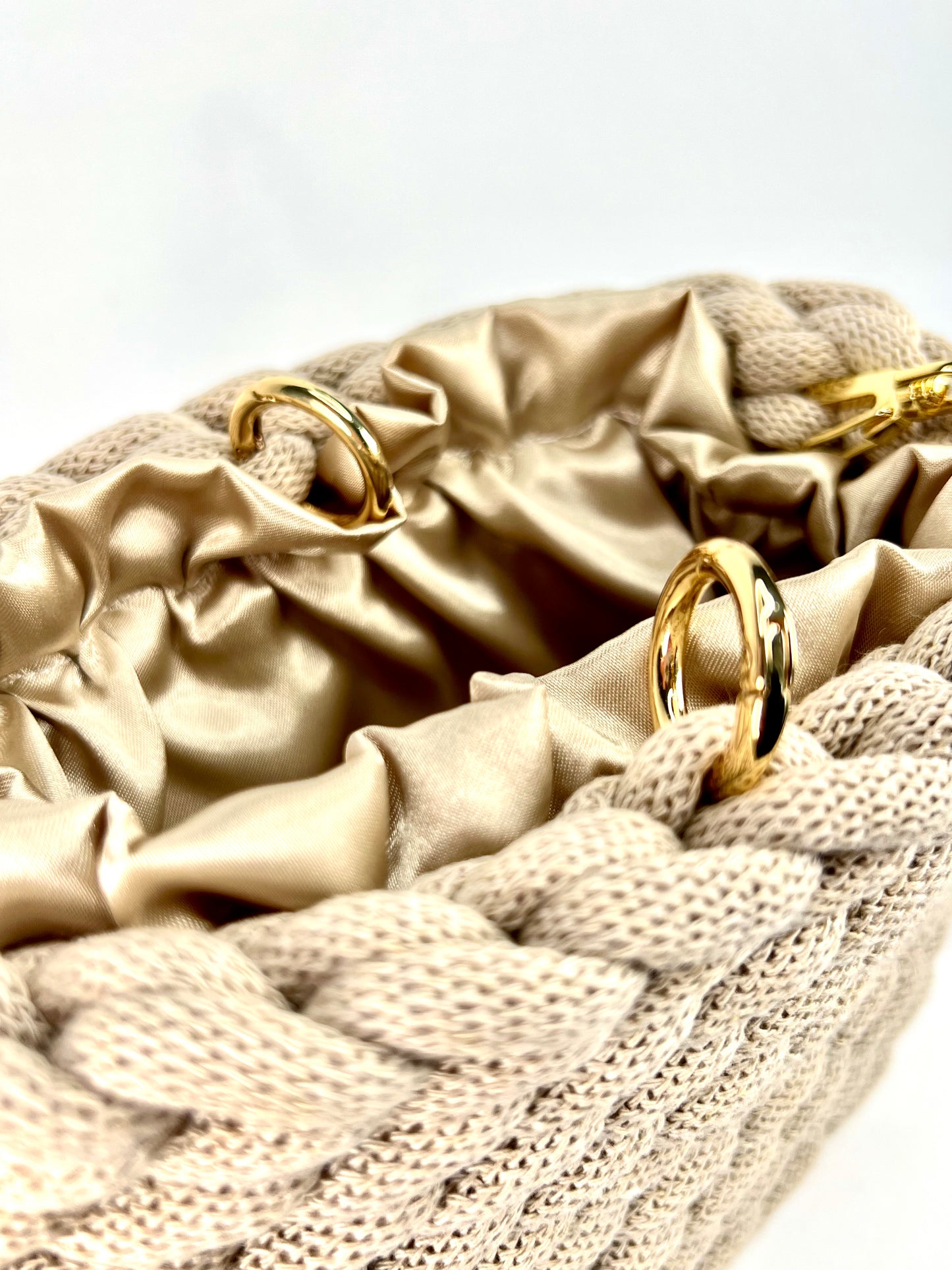 Elegant Handmade Beige Crochet Purse With Satin Interior