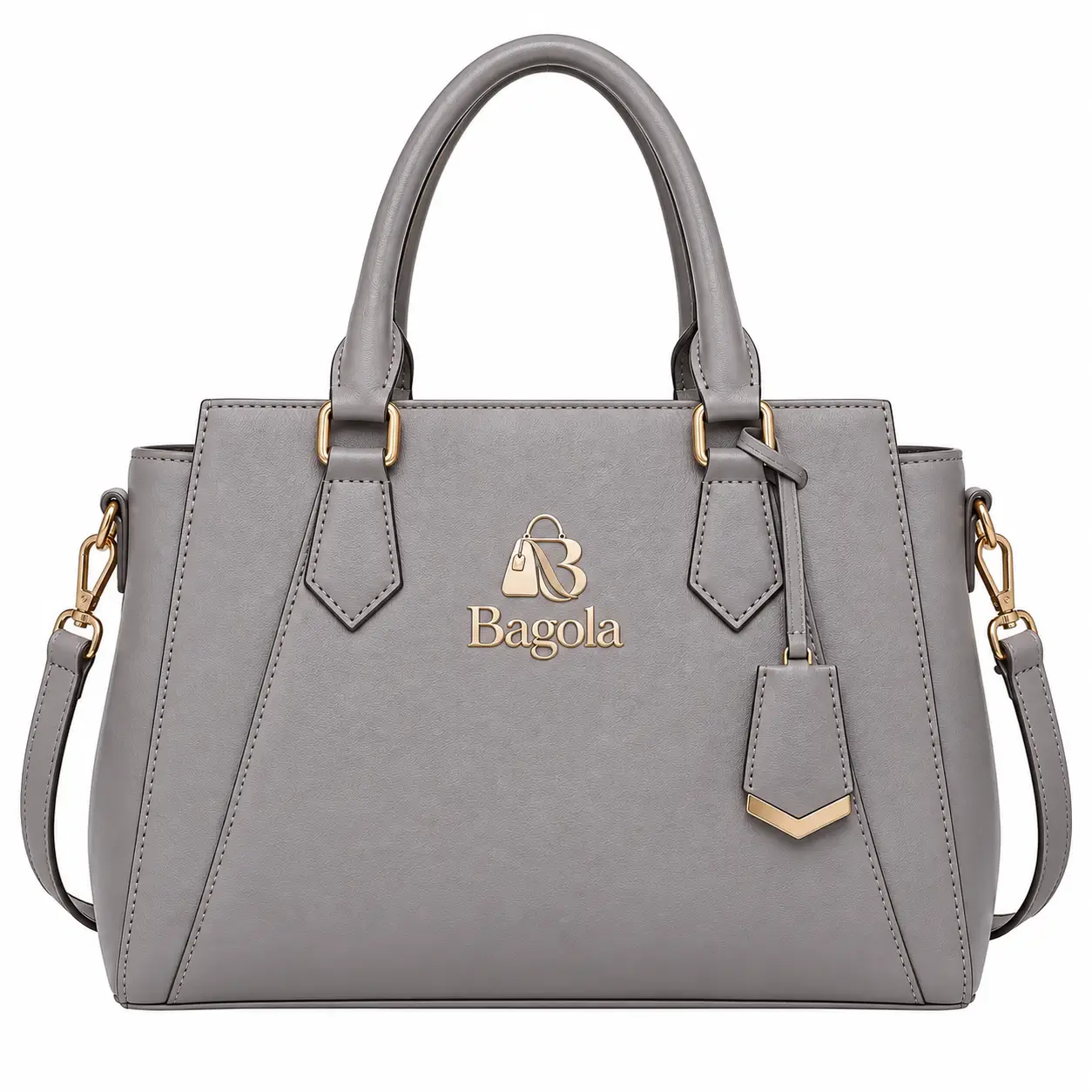 bagola leather handbag gray tote shoulder bag Bagola Leather Handbag Gray Tote Shoulder Bag - Image 1